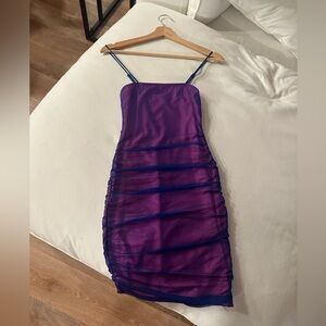 Pink and navy body on dress.